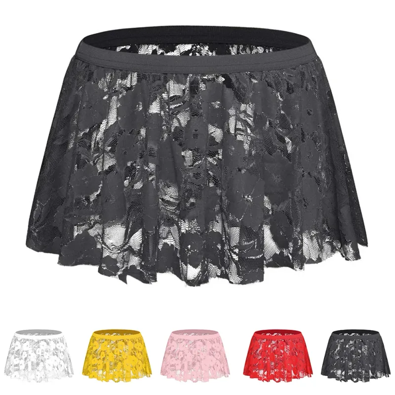 Jupe en dentelle unie pour hommes, maille transparente, pour Lingerie basse, jupes plissées, transparente, bas moulant pour soirée — image 9