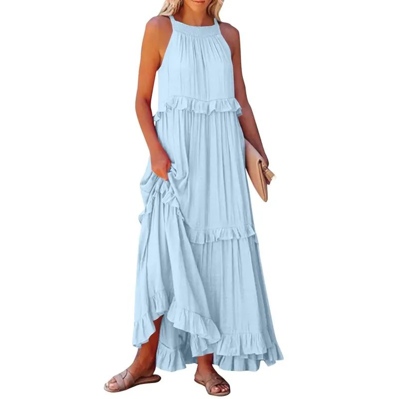 ผู้หญิงสบายๆ Ruffles ชุดยาวฤดูร้อน Elegant Sundress Elegant Harajuku Maxi ชุด Beach Party ชุดราตรี Vestido — image 14