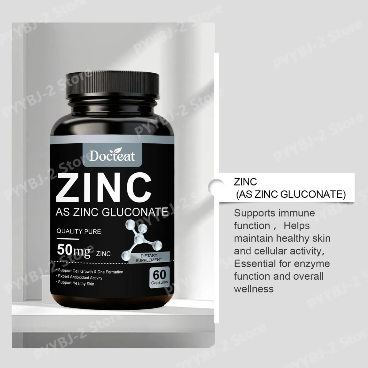 Kapsul Zink Glukonat 60 Kiraan 50 Mg Zink Setiap Hidangan Sokongan Imun Kesihatan Selular Pemakanan Zink Harian — image 3