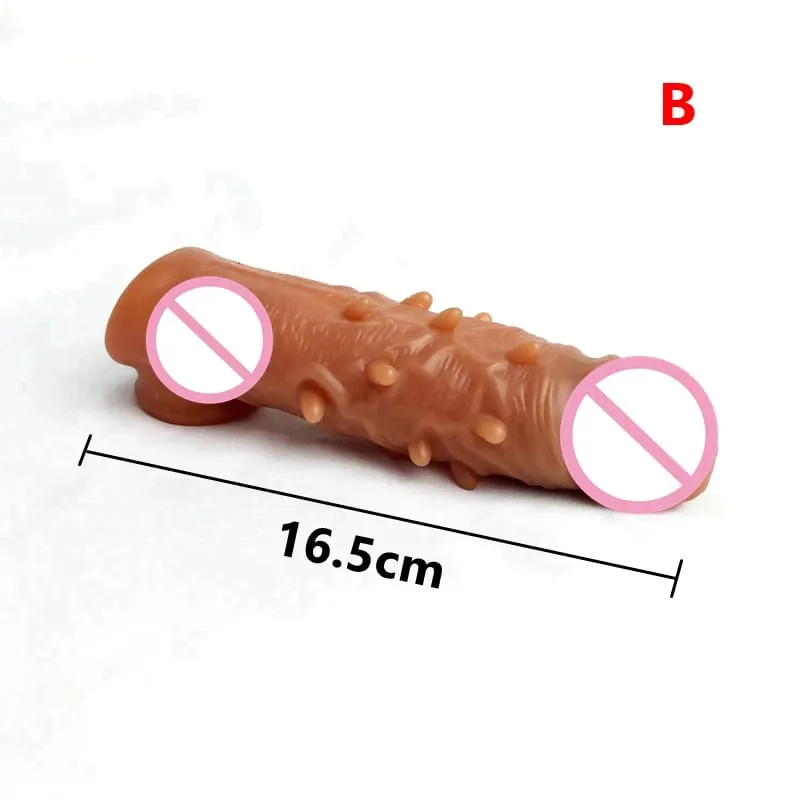 Realistic Penis Extension Cock Sleeve Reusable Silicone Penis Enlarger Delay Condoms For Men Dildo Enhancer Sex Toys Erotic Shop