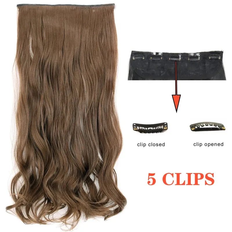 Synthetic Long Wave 5 Clips Hair Extensions Clips in High Temperature Fiber Black Brown Hairpiece — image 16