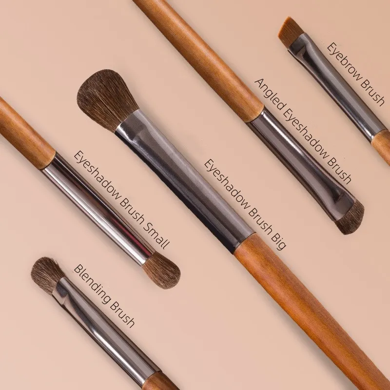 5-teiliges Pferdehaar-Lidschatten-Make-up-Pinsel-Set mit Tasche, Augenbrauen-Lidschatten-Mischpinsel, Make-up-Pinsel, Tierhaar-Make-up-Tools — image 3