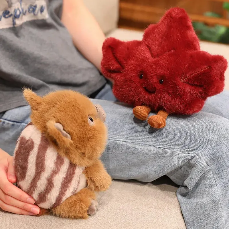 Oreiller en peluche feuille d'érable, coussin plante rouge et verte en peluche avec jambes, visage souriant, décoration de canapé et chaise, cadeau — image 3
