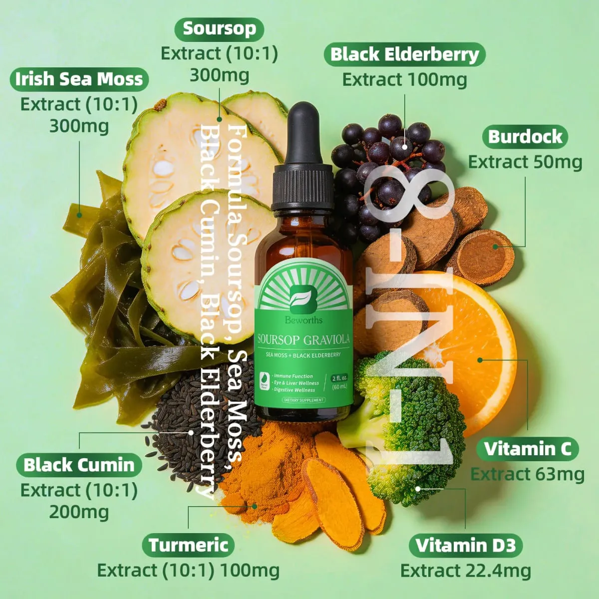 Extrait naturel de corossol graviola goutte soutien immunité et santé digestive détox et nettoyage sans gluten sans sucre — image 3