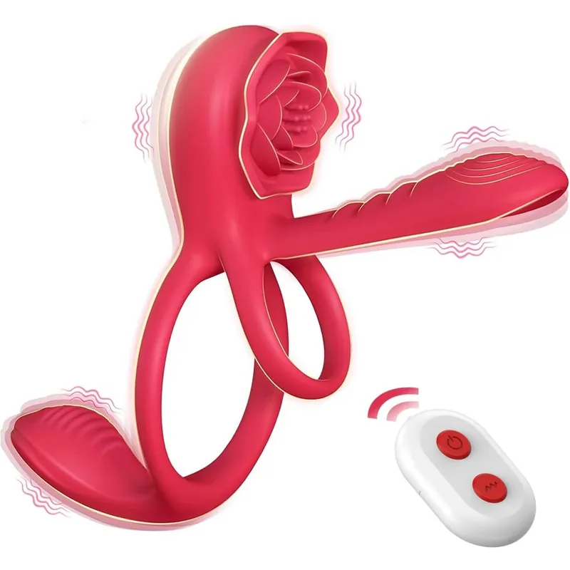 Rose Vibrating Cock Ring Penis Lengan Vibrator G-spot Clitoral Stimulator 10 Getaran Mainan Seks untuk Lelaki Dewasa Clitoris Vibrator — image 1