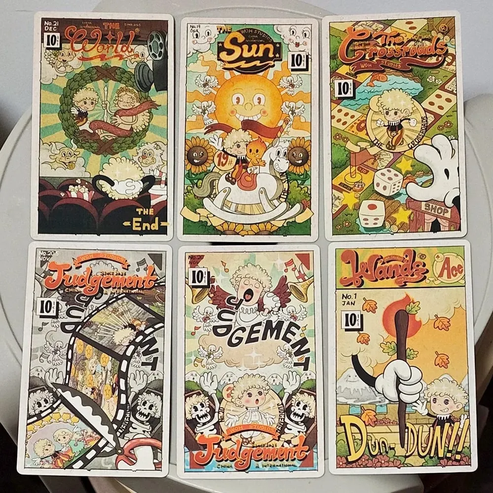 Jeu de Tarot en caoutchouc Vintage à Double relief 12x7cm, dans une boîte rigide, 78 cartes de Tarot d'art de dessin animé ancien — image 6