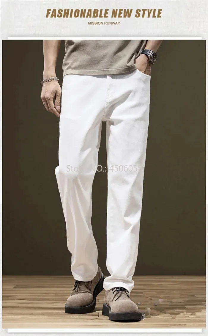 Grand homme jean blanc droit Extra Long garçons allongé grande taille 42 44 46 48 pantalon en Denim extensible en coton ample pantalon homme — image 9