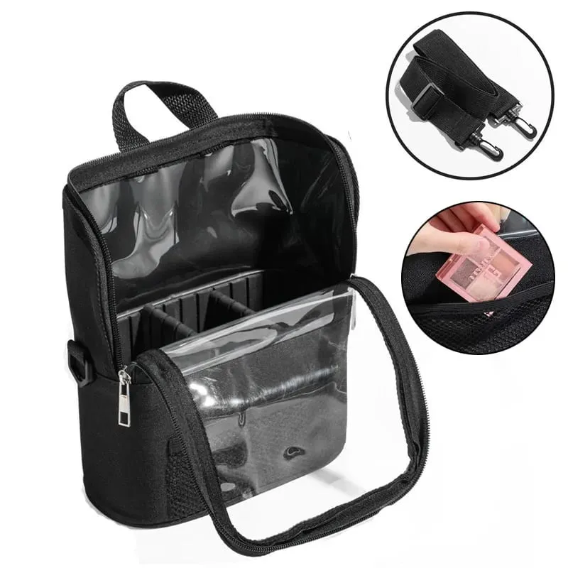 Porte-pinceau de maquillage transparent avec couvercle, sac de rangement pour pinceaux de maquillage de grande capacité, sacs de maquilleur debout avec sangle et séparateurs — image 6