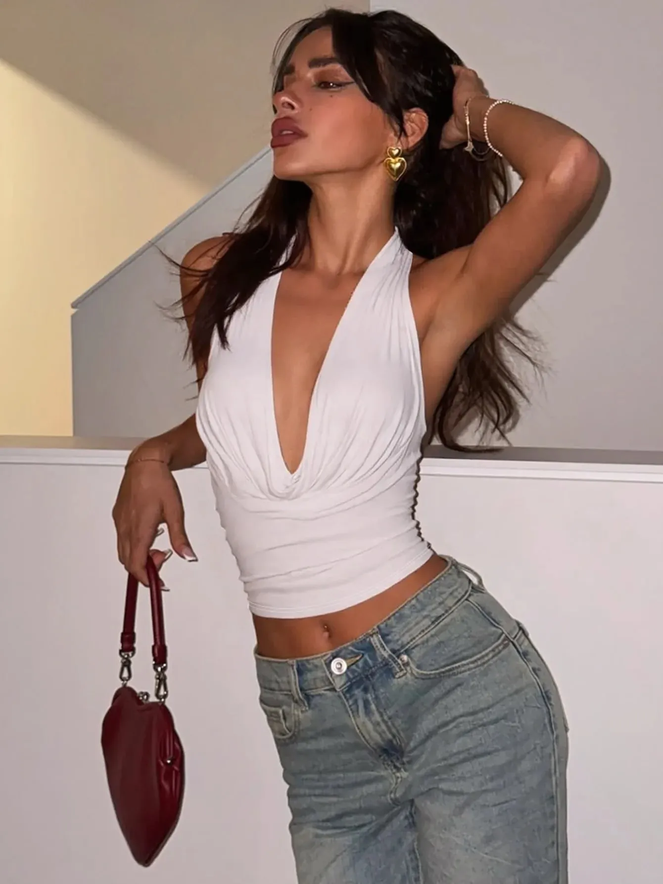 Dulzura Halter Kolar Berayun Tanpa Lengan Tanpa Belakang Bodycon Tank Top Padat Seksi Kasual Y2K Tops Pesta Club Street Pakaian Musim Panas — image 9