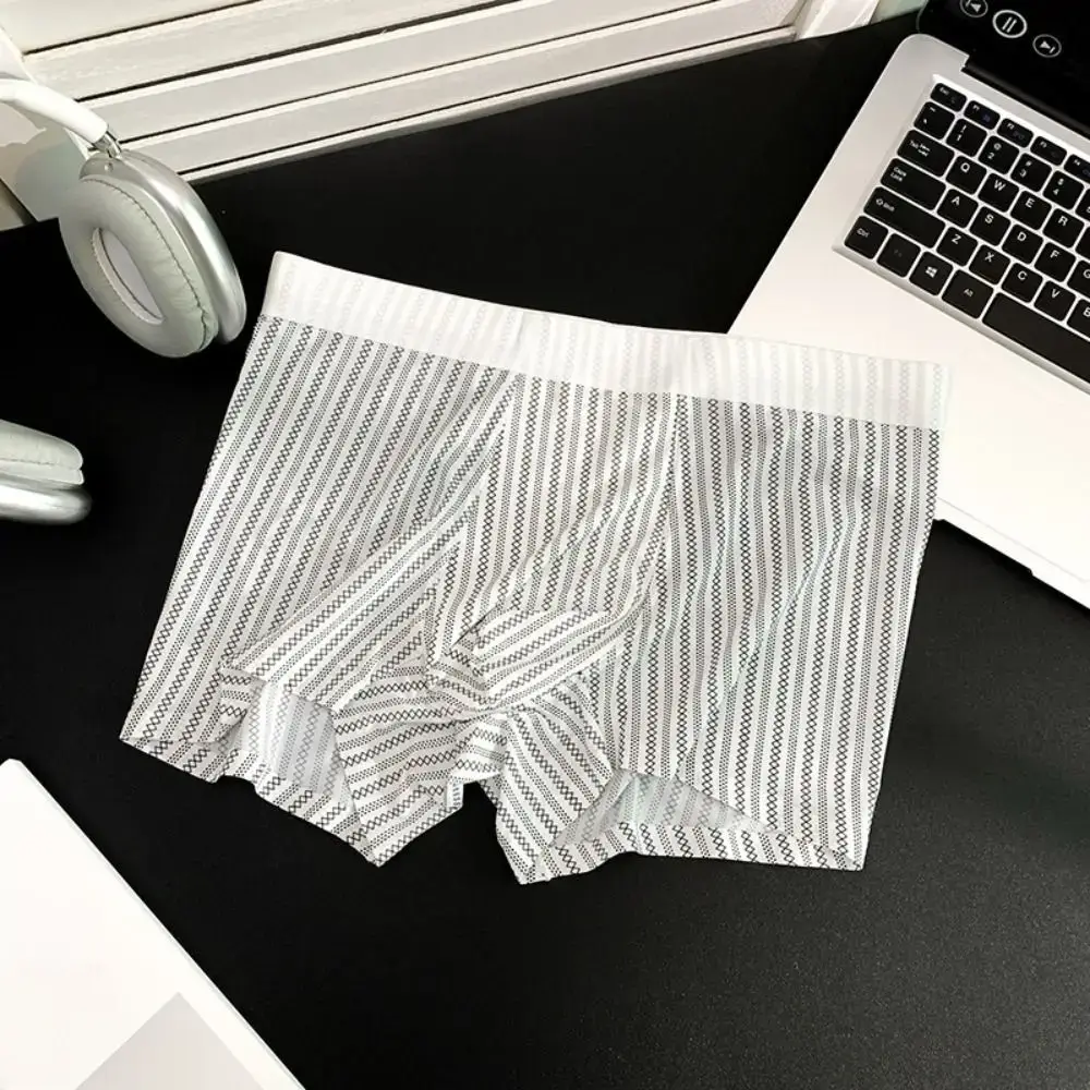 Fashion Thin Ice Silk Boxer Briefs See Through Stripe Leopard Print Boxers Breathable Seamless Cool Feeling Underpants Daily — image 11