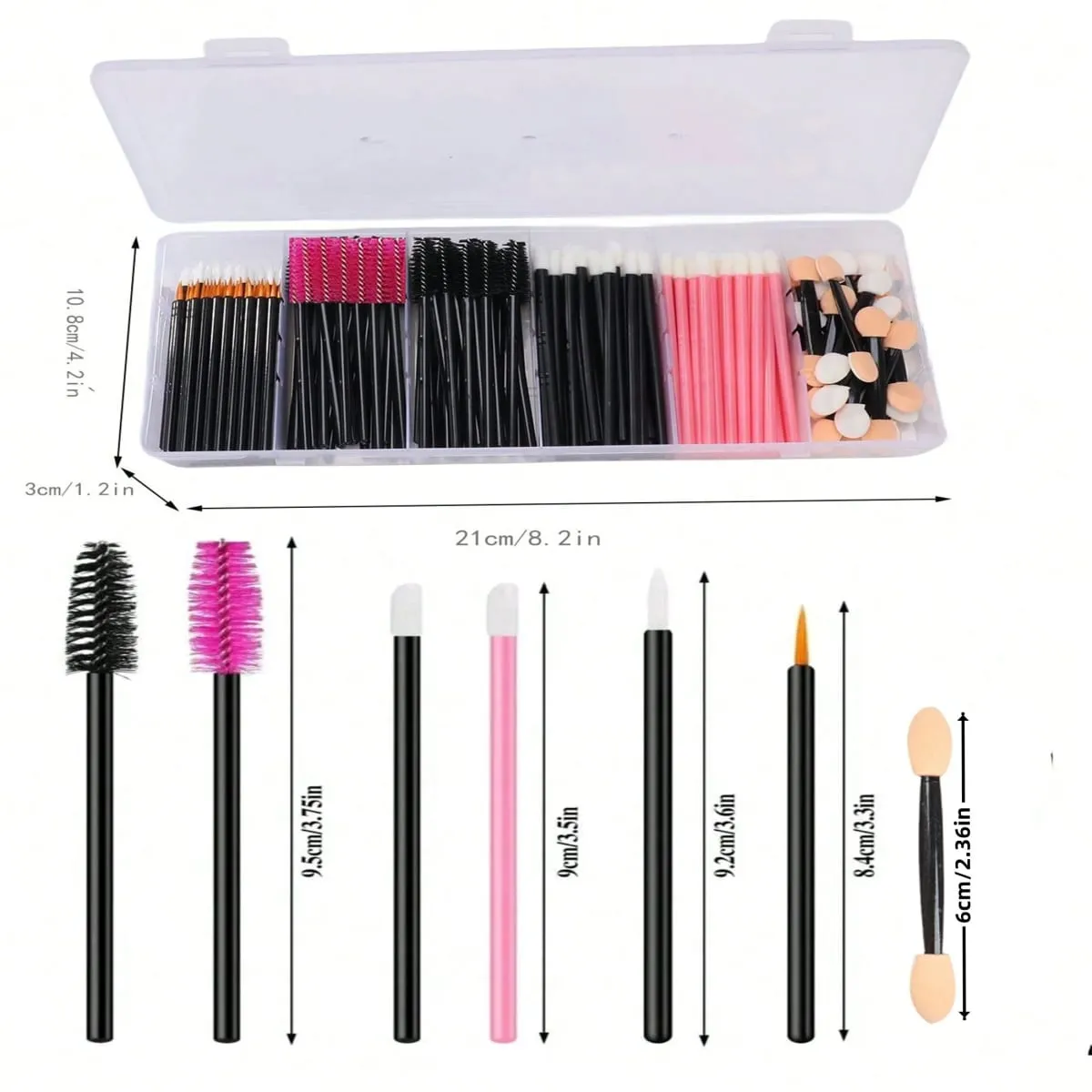 Kit di strumenti per trucco Deluxe da 300 pezzi usa e getta con custodia portatile Applicatore di rossetto Bacchette per mascara Pennelli per ombretti ciglia — image 2