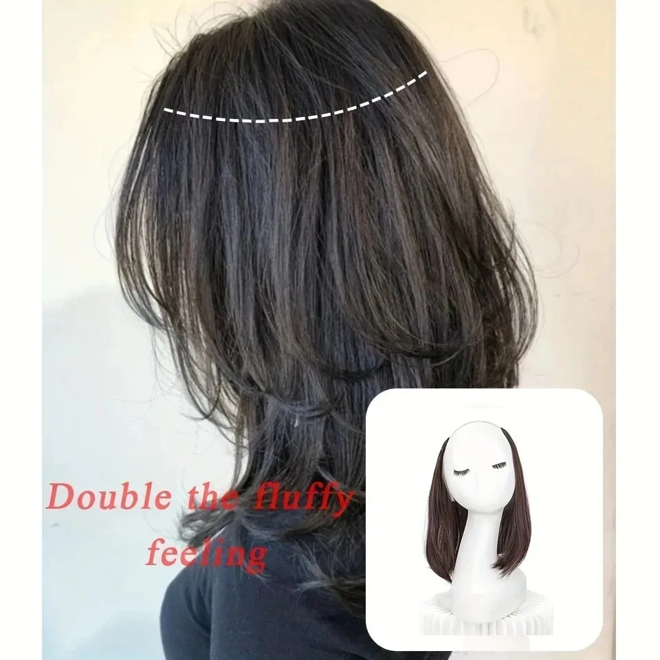 20/30cm Synthetic Short Straight Internal Buckle V-shaped Half Head 4Clips Hair Extension Invisible Hairpiece for Women — image 5