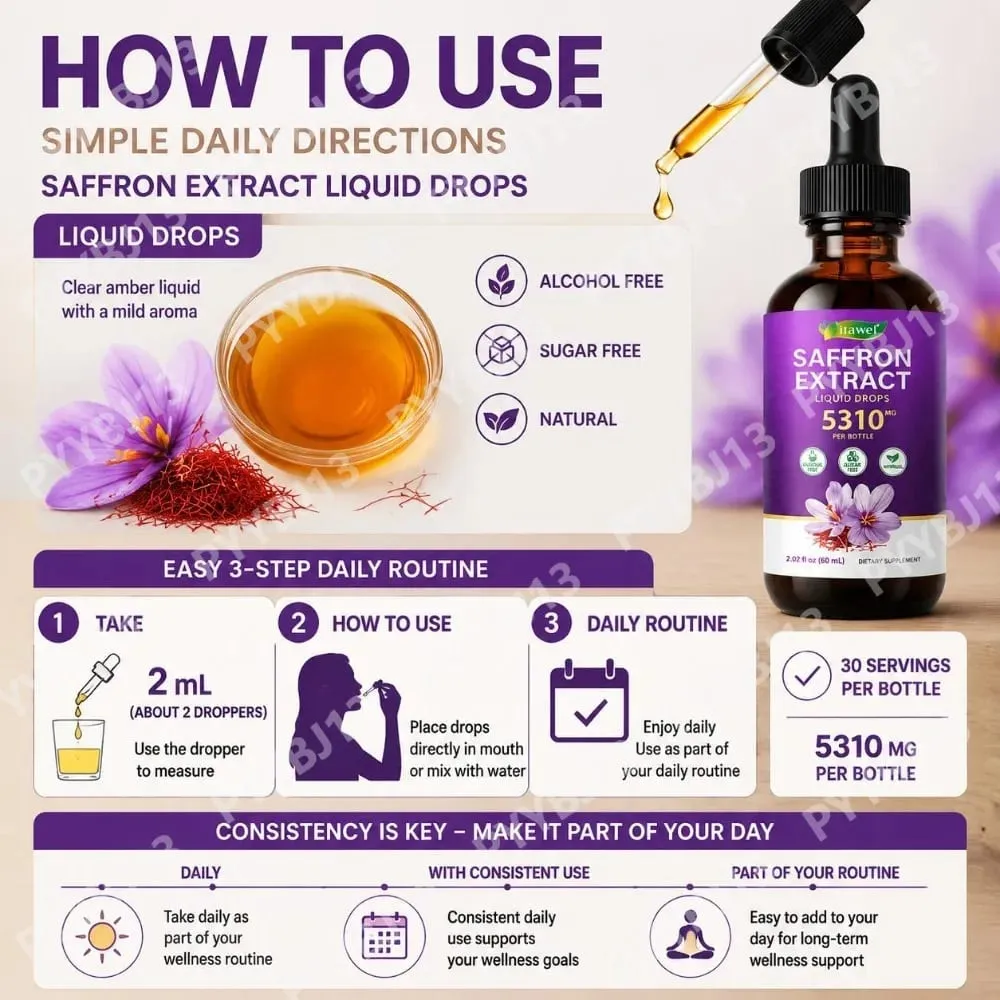 Saffron Extract Liquid Drops 117mg bawat Serving para sa Antioxidant Balanced Mood Healthy Sleep & Premenstrual Comfort Support 60ML — image 5