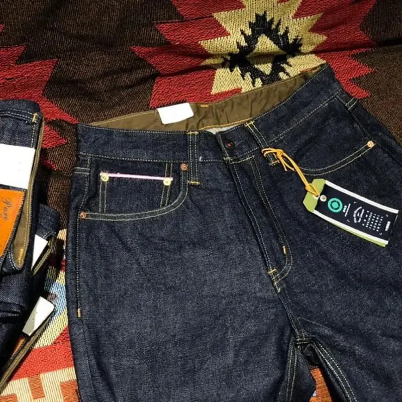 Jean en Denim délavé à lisière rouge Sakura, 100% coton, ample et droit, pantalon de travail américain rétro Amekaji, 14oz — image 4