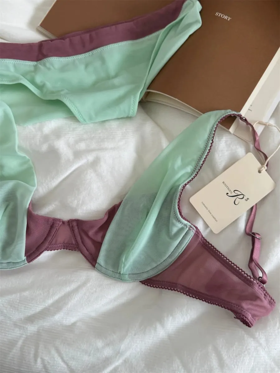 Bra French mesh comfortable lingerie with underpants suit small fresh underwear up support large breasts show small bra set — image 6