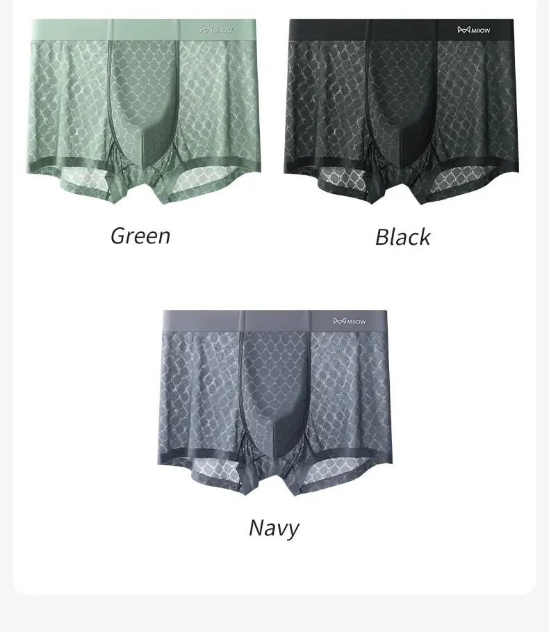 MiiOW 3Pcs Seamless Ice Silk Men Boxer Underwear Summer Breathable Mesh Men's Panties Antibacterial Man Underpants Boxers Briefs — image 14