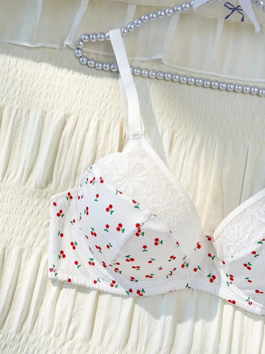 Ensemble soutien-gorge et culotte en dentelle à motif cerise pour femmes, grande taille, bretelles réglables, doux, non rembourré, respirant, ensemble de Lingerie — image 3