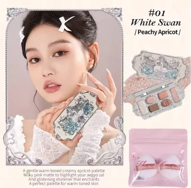 Flower Knows Bunny Garden Collection 6-Color Makeup Eyeshadow Contour Palette Eye Brush Puff Set Eye Glitter Korean Makeup Kit — image 16