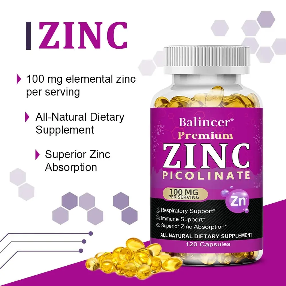 Capsules de picolinate de zinc 100 mg - Soutien immunitaire respiratoire Santé de la peau et des os Supplément hautement absorbé — image 4