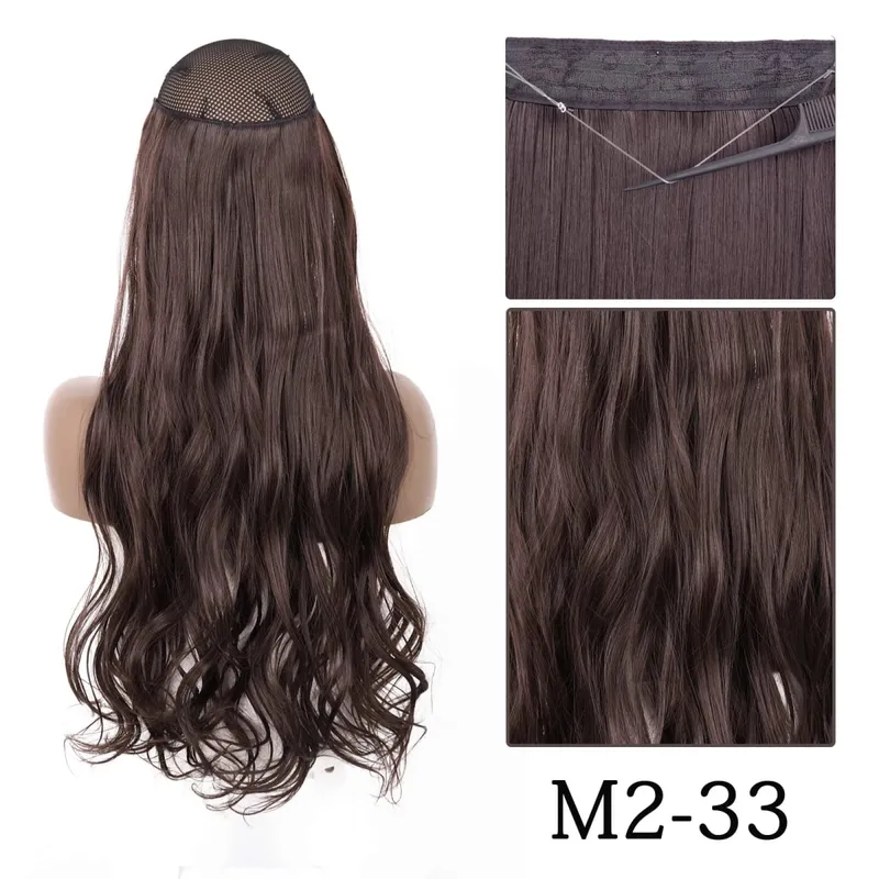 Estensioni dei capelli sintetiche senza clip regolabili con linea di pesce, parrucchino naturale biondo marrone ondulato lungo resistente al calore per le donne — image 29