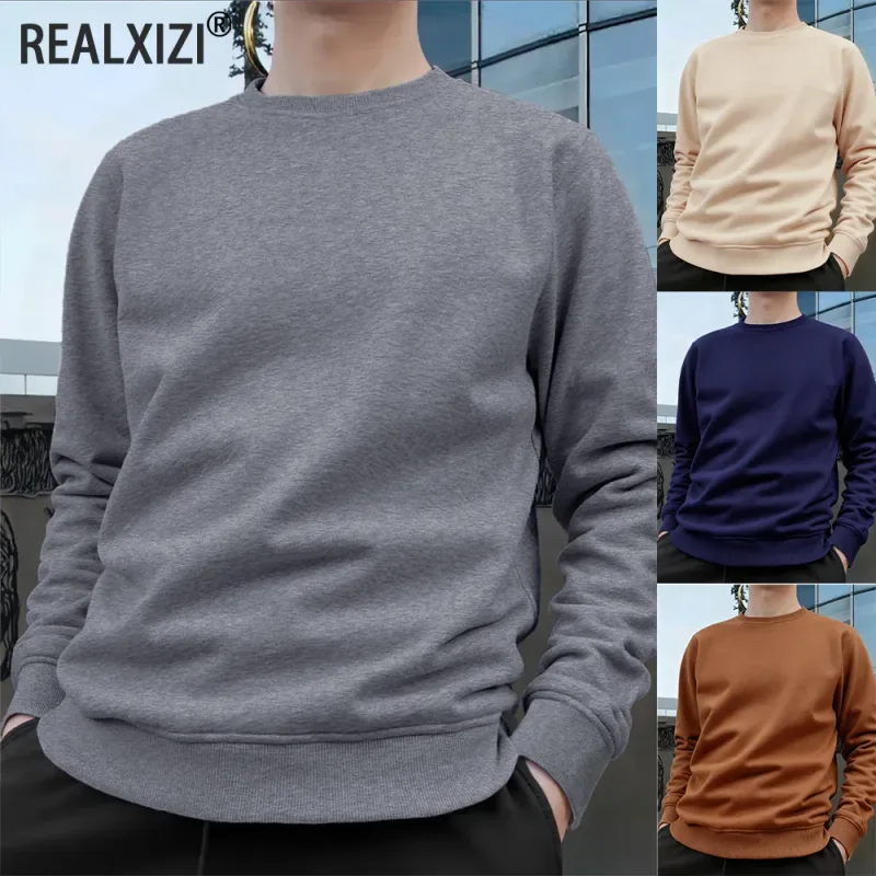 Jersey de cuello redondo para hombre, sudaderas grandes de Color sólido, camisetas para correr al aire libre para primavera y otoño, sudaderas con capucha informales para hombre, ropa de calle — image 20