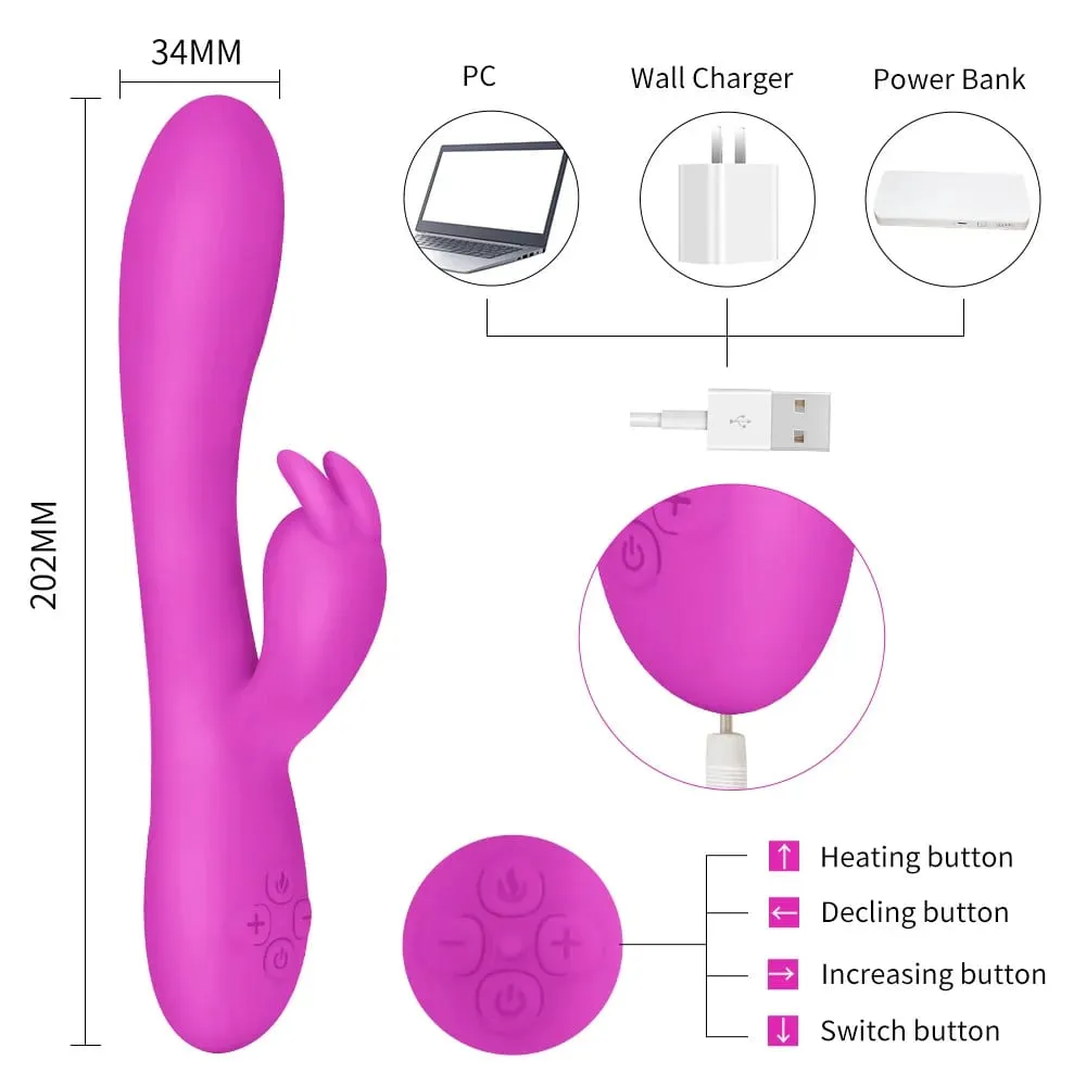 USB Opladen Verwarming AV Konijnendildo Vibrator Vagina Clitoris Stimulator G-Spot Volwassen Spel Speeltjes voor Vrouwen Vrouwelijke Masturbator — image 4