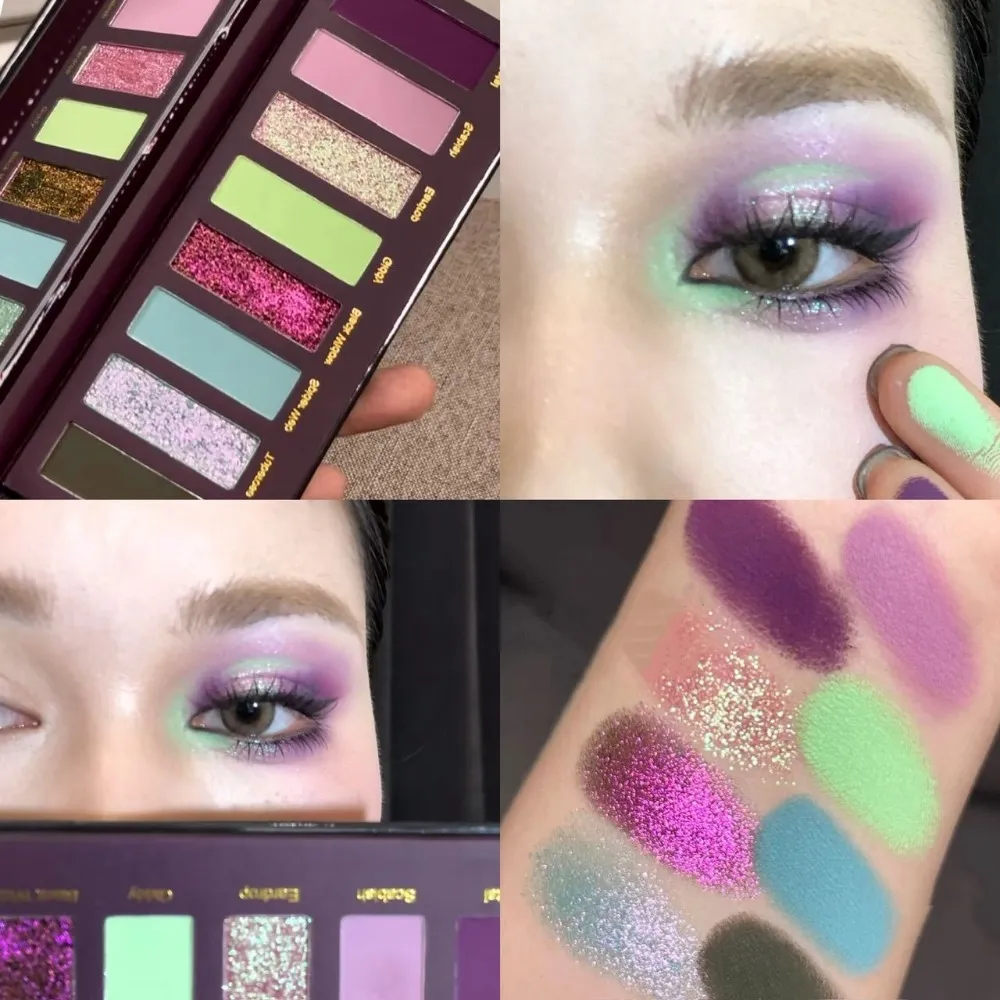 8-färgs rökt grön ögonskuggspalett metallisk blå pärlemorskimrande glitter ögonskuggsplatta Diamant ljusare höjdpunkter makeup — image 3