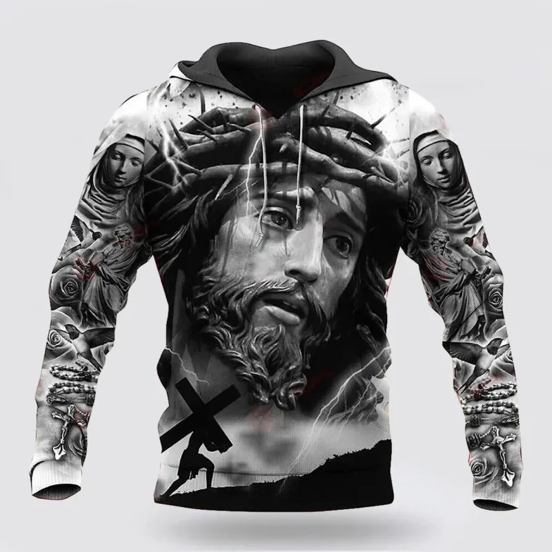 2025 primavera y otoño Dios Jesús gráfico jerseys Animal León 3d impreso sudaderas con capucha deportes Casual diario sudaderas Unisex — image 5