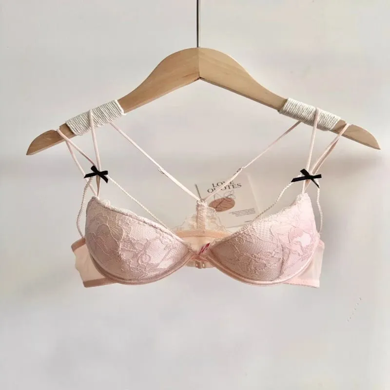 Conjunto Lencería Encaje Cierre Delantero Mujer Sin Varilla Push Up Sujetador Delicadamente Forrado Correas Delicadas