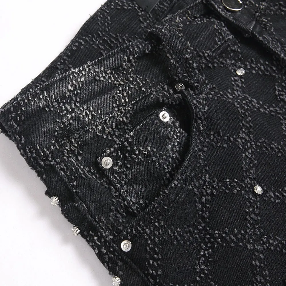 Men's Crystal Boot Cut Jeans Punk Black Stretch Denim Pants Rivet Slim Flared Trousers Fashionable Bootcut Trousers — image 3