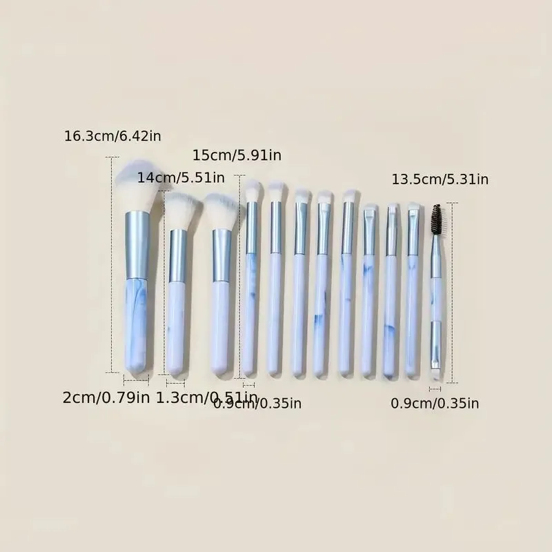 12Pcs Blue Makeup Brushes Set Professional Foundation Powder Blending Blush Concealer Synthetic Fiber Bristles Brush — image 6