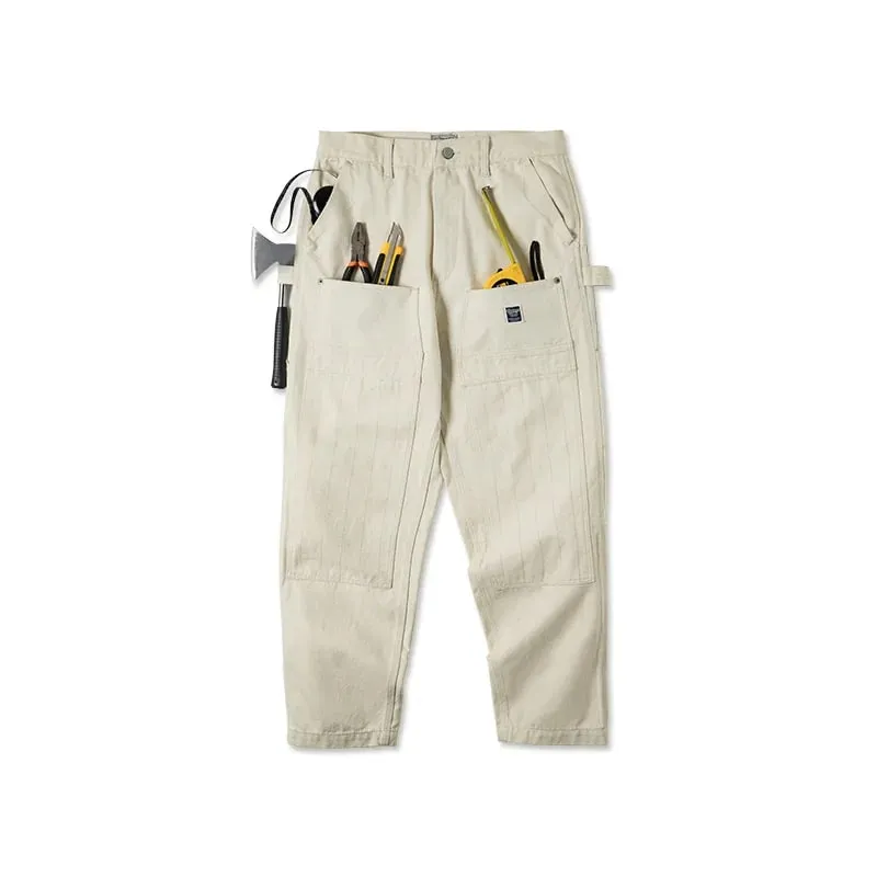 Maden Workwear American Retro Distressed Loose Off White Jeans Washed Straight Multi Pocket Woodcutter Hose Herren — image 7