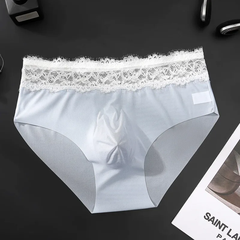 Lace Edge Ice Silk Men's Triangle Pants Traceless Breathable Thin Men's Underwear Low Waist Soft Seamless Comfort Male Briefs — image 6