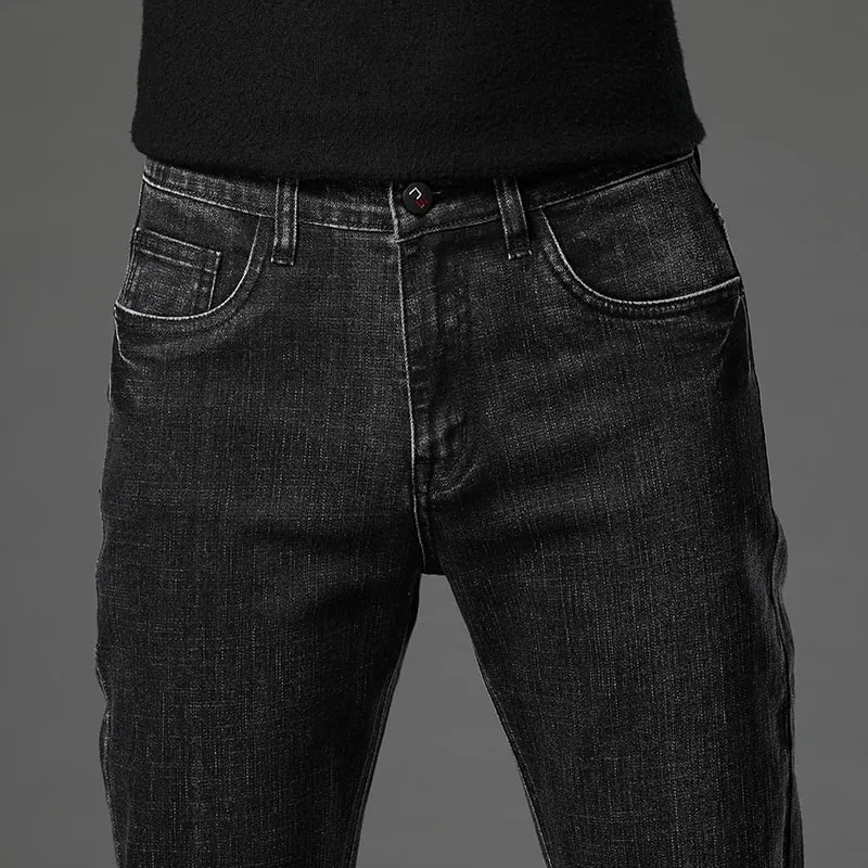 2025 Fall New Men's Cotton Stretch Slim Jeans Straight Version Business Fashion Denim Pants Vintage Blue Brand Trousers Black — image 4