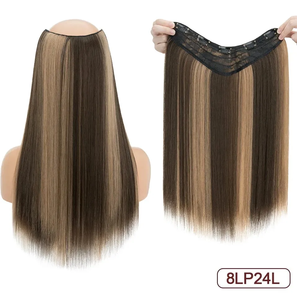 Benehair 18 インチ 160 グラム V 字型ストレート人工毛ワンピースクリップヘアエクステンションヘアクリップかつら完全な頭 — image 10