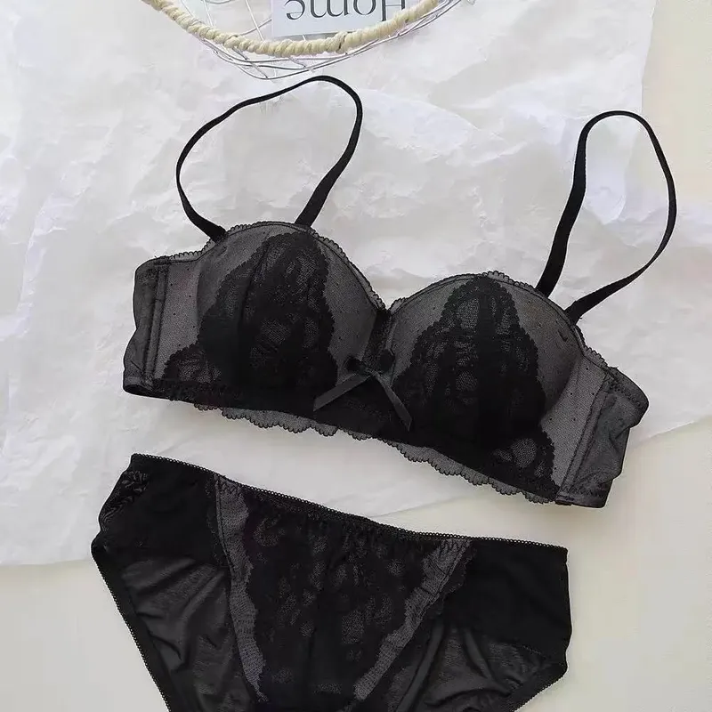 ภาษาฝรั่งเศสคำลูกไม้ครึ่งถ้วย Bra ชุดไร้สาย Push Up เล็กเพิ่มลิฟท์ป้องกันการหย่อนคล้อย Comfort ชุดชั้นในเซ็กซี่ชุดสำหรับสตรี — image 10
