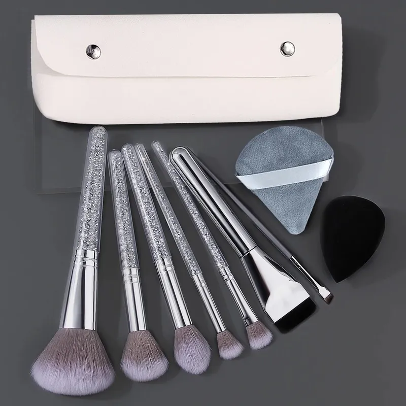 Juego de brochas de maquillaje profesionales con mango de diamantes de imitación, bolsa de almacenamiento, esponja en polvo para cara y ojos, 10/12/15/17 Uds. — image 3