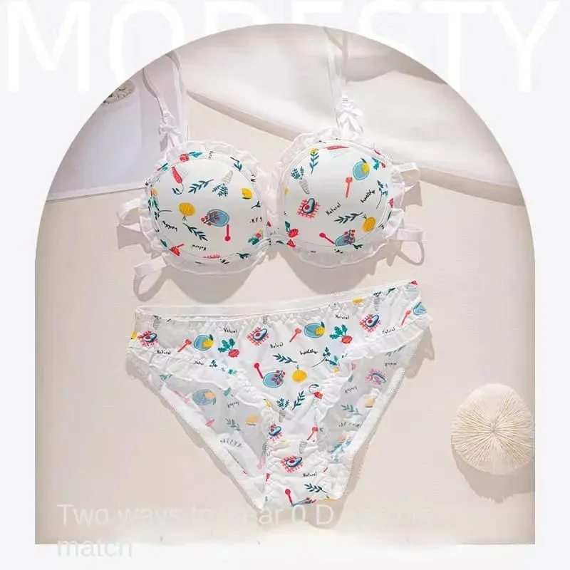 Strawberry 100% Lolita Collection Small Breasts Thin Cartoon Print Underwear Without Wire Back Pure Desire Bra Cover — image 13