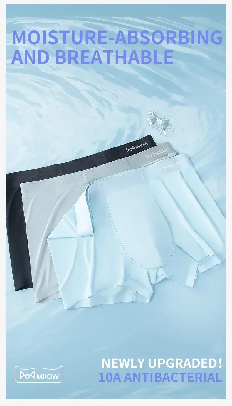 MiiOW 3Pcs Summer Ice Silk Men's Panties 10A Antibacterial Men Underwear Boxer Breathable Mesh Crotch Man Underpants Boxershorts — image 3