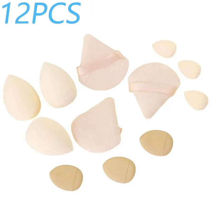 Set Spons Rias 12 Buah Warna Solid Bedak Tabur dan Set Telur Rias Lembut Puff Mini Katun Puff Jempol Penangkap Jari — image 12