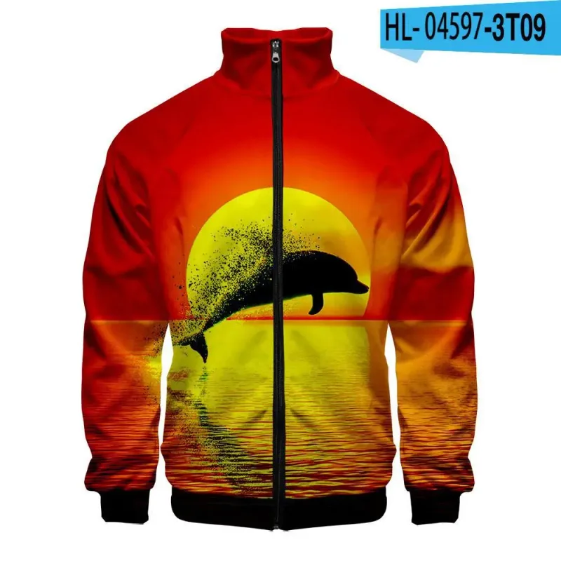 Harajuku Popular Novelty dolphin 3D Print Zipper Raglan Jacket Windbreaker Boys/Girls Comfortable Stand Collar Jackets Coats — image 29