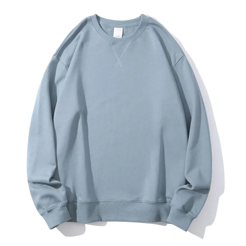 380g apretado partido pesado triángulo invertido suelto versátil sólido algodón Vintage otoño invierno manga larga suéter de cuello redondo — image 9