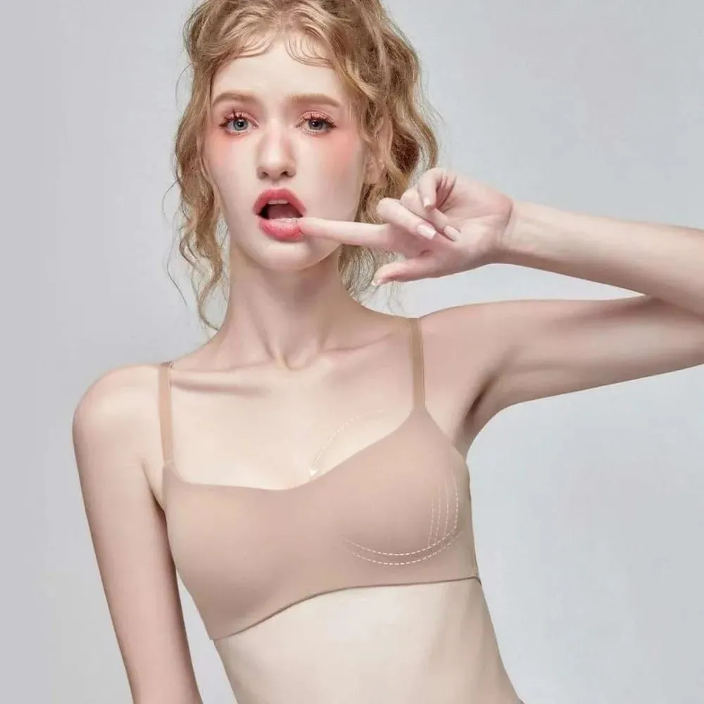 Soft Comfort Trådlös BH Tunn Cup Elastiskt Material Push Up BH Elastisk Samlad Design Sömlös BH Underkläder Skönhet — image 7