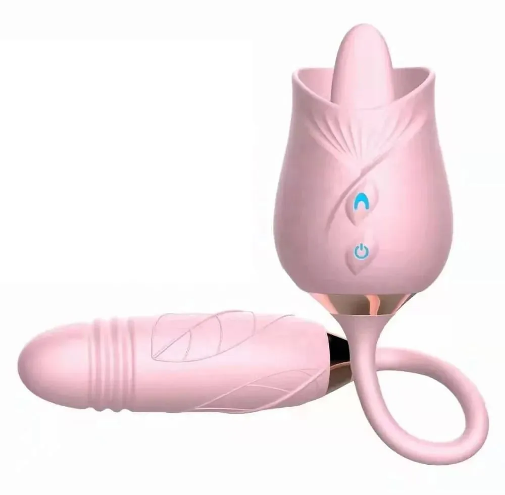 Penggetar Menjilat Mawar untuk Wanita Perangsang Kelentit Puting Pengurut Dildo Tujahan 2 dalam 1 Mainan Seks untuk Wanita Produk Seks Dewasa — image 4