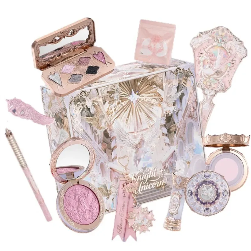 Flower Knows Knight Unicorn Makeup Gavesæt Læbestift Blush Cloud Setting Powder Starlight Øjenskygge Kosmetiksæt Gaveæske