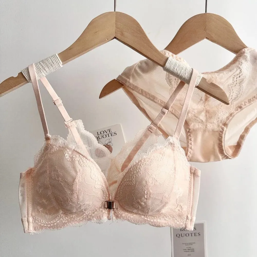 Set reggiseno in pizzo da donna con busto piccolo chiusura frontale senza fili bellissimo reggiseno push-up sul retro morbido intimo quotidiano taglia 32‑38AB — image 5