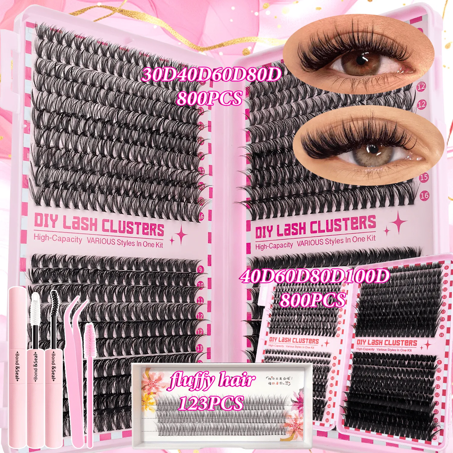 ขนาดใหญ่ความจุ 123/800PCS Eyelash Extension Kitใช้งานง่ายแม้สำหรับผู้เริ่มต้นนุ่มหนาหนาแน่นธรรมชาติdramatic Eyeดู — image 3