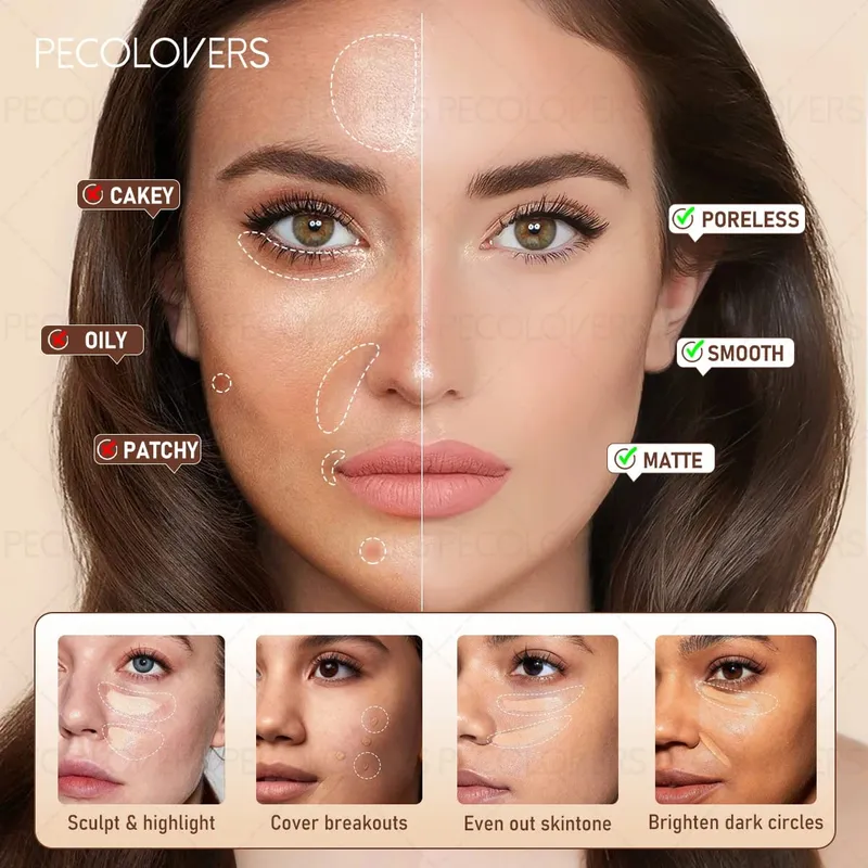 6PCS Face Set Liquid Foundation+concealer+pre Makeup Primer+Makeup Tools Perfect Foundation Πλήρες σετ καλλυντικών προσώπου — image 6