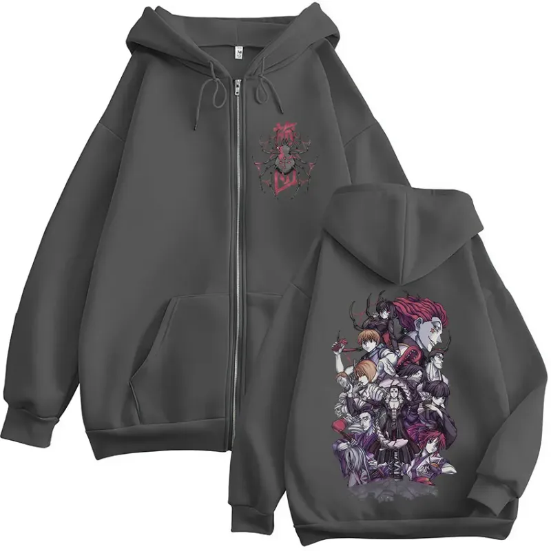 Anime Hunter X Hunter Spider Phantom Troupe Felpe con cerniera Felpe con cappuccio con zip da uomo Maniche lunghe Pullover Giacca Cappotti