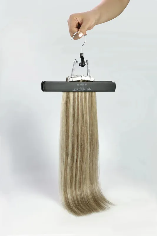 Moresoo เทปสองด้านต่อผม 100% ธรรมชาติ Silky ตรง 20PCS 40PCS สีบลอนด์เทปกาว Extensions — image 7